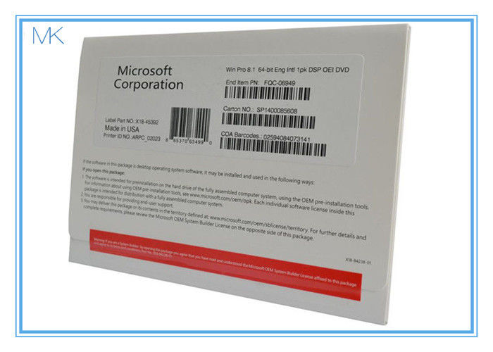 Ursprüngliches Windows 8,1 64 Bit-Produkt-Schlüssel-Soem-Paket mit DVD-Schlüsselkarte