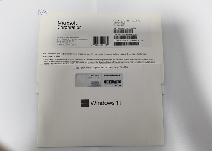 Spanische Microsoft Windows 11 Haupt-körperlicher Kasten DirectX 9 Soems DVD oder späteres mit Fahrer WDDM 1,0