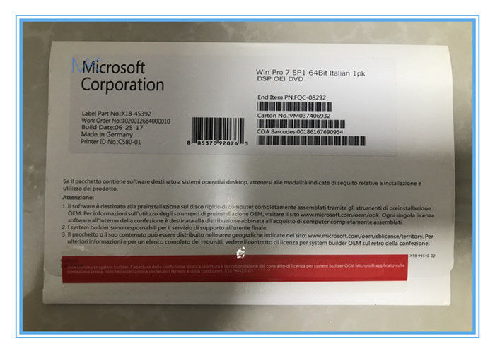 FQC - 08929 Microsoft Windows 7 Proitalienischsprachige on-line-2GB RAM für 64-Bit