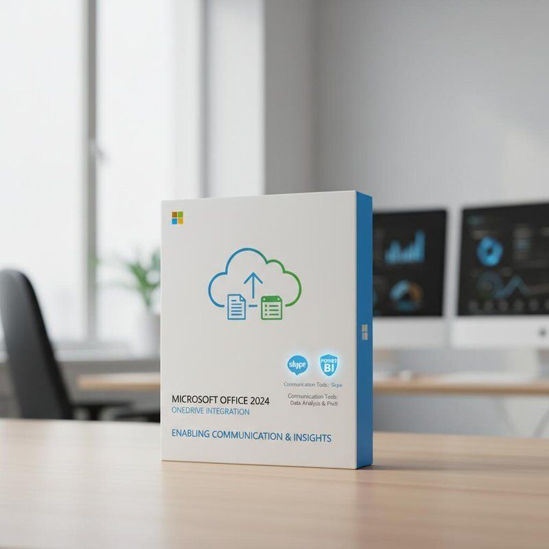 OneDrive-Integration Microsoft Office 2024 bietet Kommunikationswerkzeuge Skype und Datenanalyse-Tools Power BI ermöglicht Kommunikation